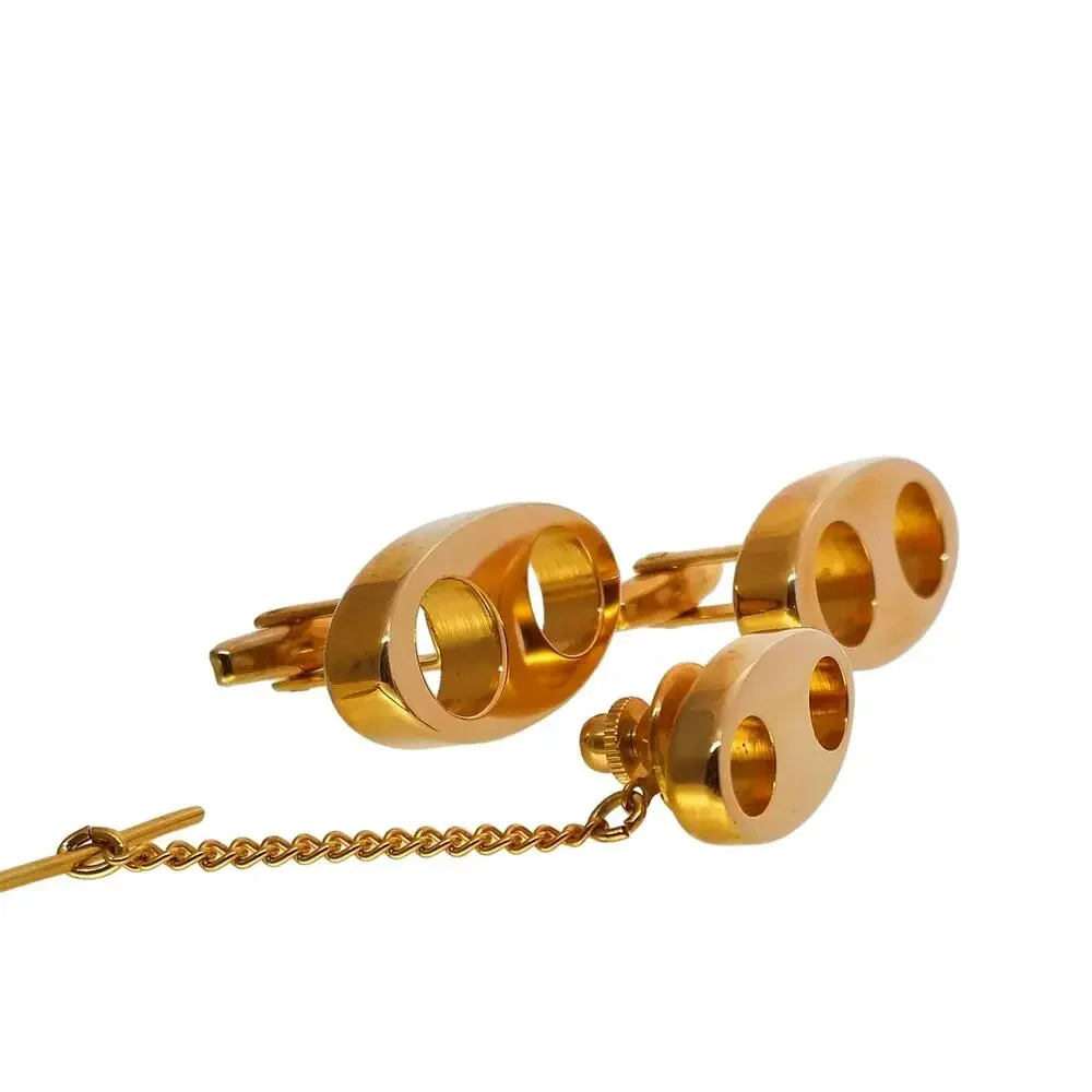 Cufflinks Tie Tack Gold Tone Sarah Coventry Switzerland Modernist Oval Circles